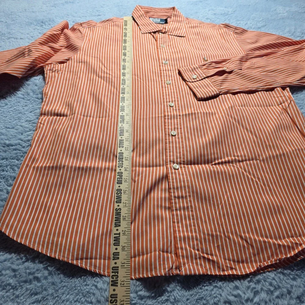 Vintage Polo Ralph Lauren Stanton Custom Fit Shirt Men's XL Orange White Striped